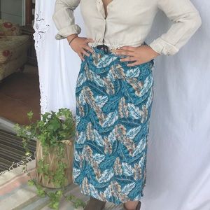 Vintage Boho midi Feather Print Skirt
